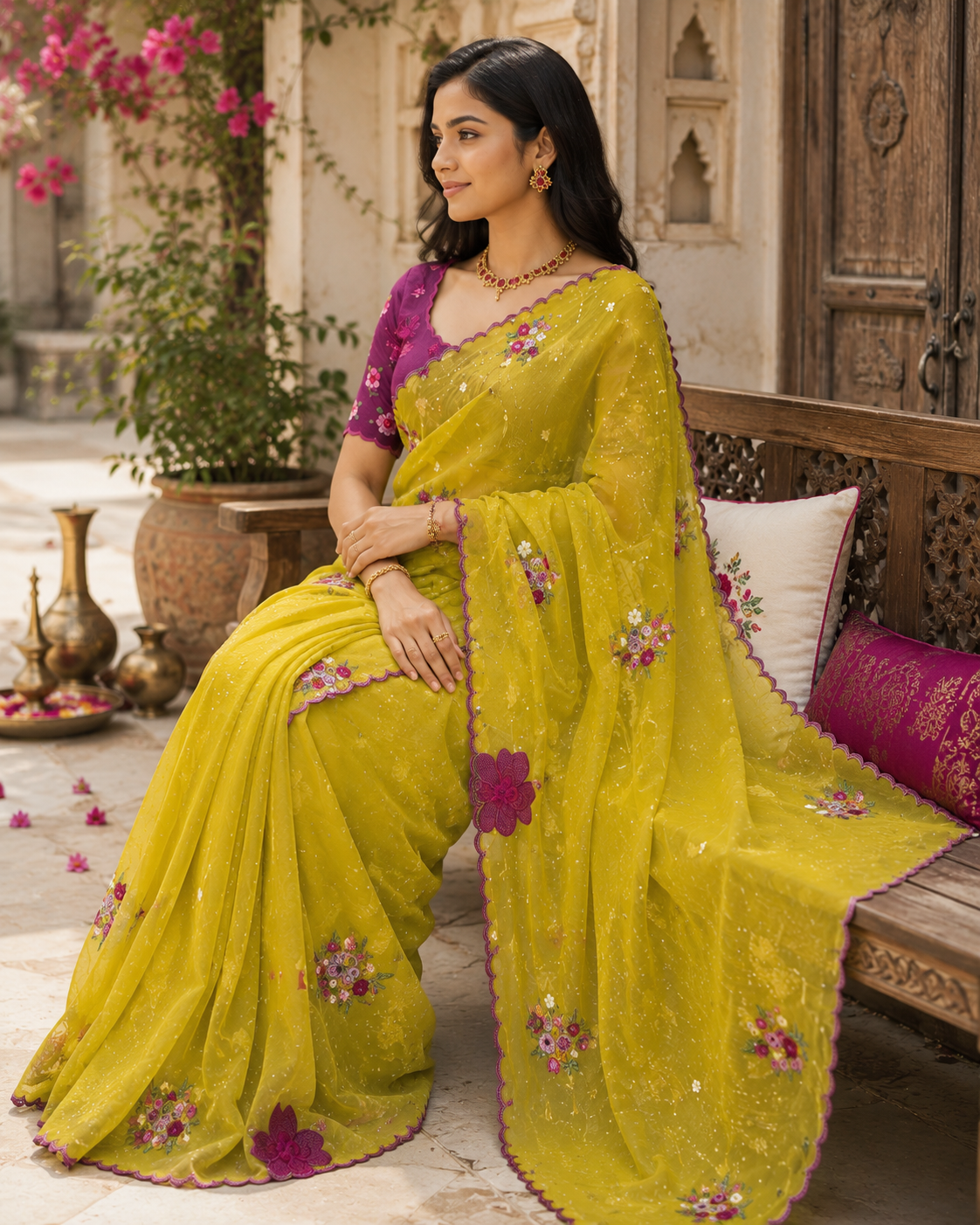 Crunchy Saree with Elegant Embroidered Work