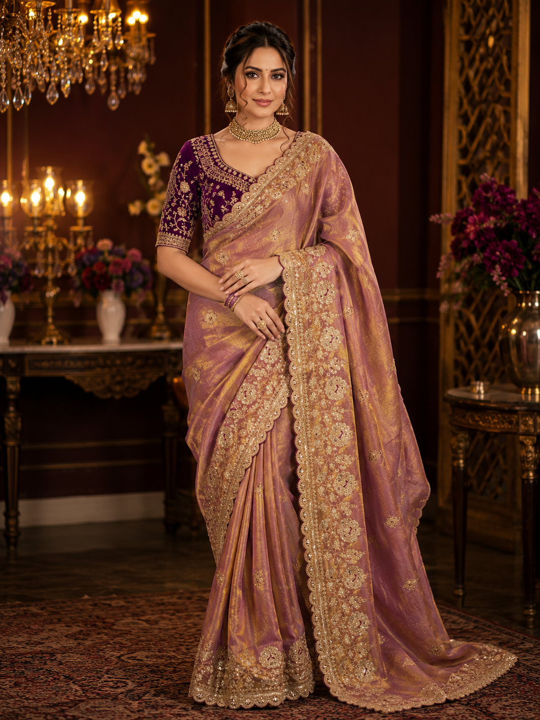 Soft Space Silk Saree with Sequin Zari Work