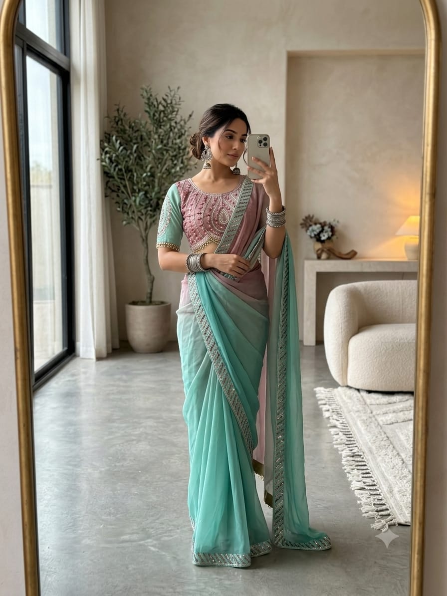 Georgette Saree with Designer Sequin Embroidered Blouse