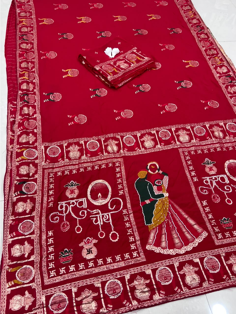 : Karwa Chauth Pure Dola Silk Saree with Zari & Handwork