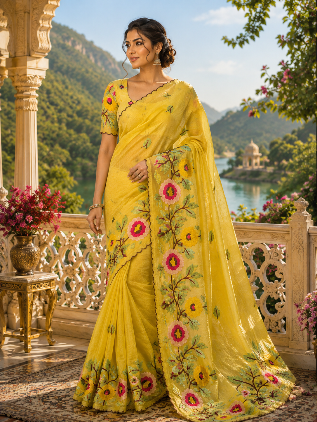 Designer Crunchy Fabric Embroidered Partywear Saree