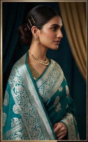 Masru Katan Silk Saree with Silver Zari Buta