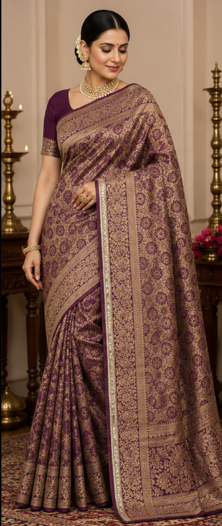 Dupion Silk Saree with Antique Zari Weaving