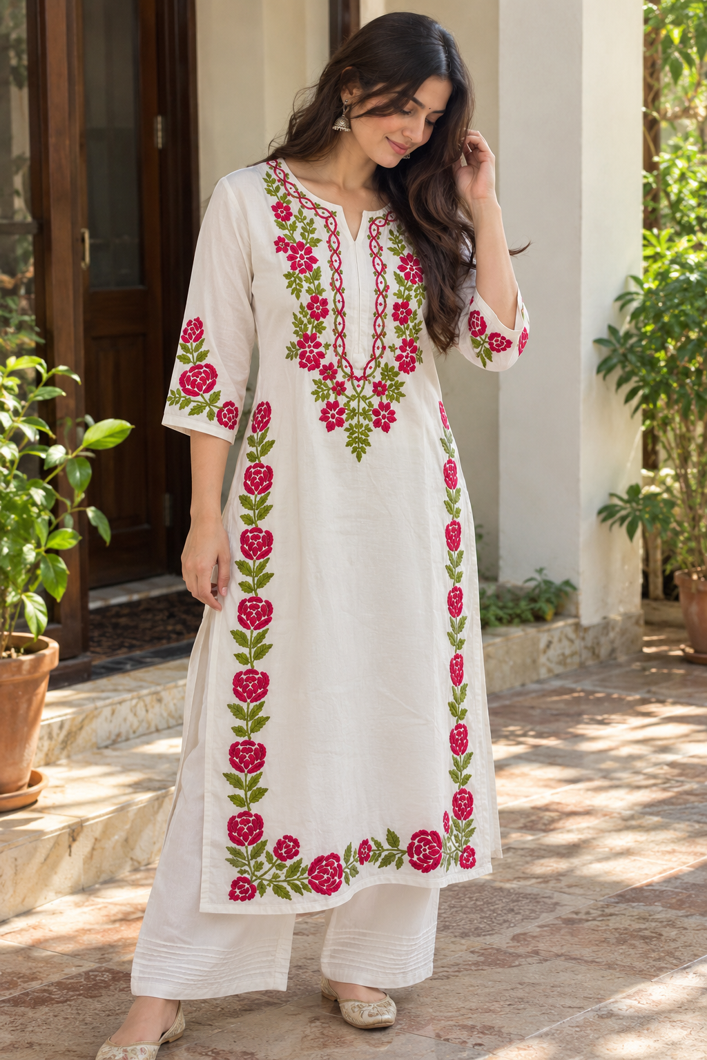 Off White Cotton Lucknowi Chikankari Kurti