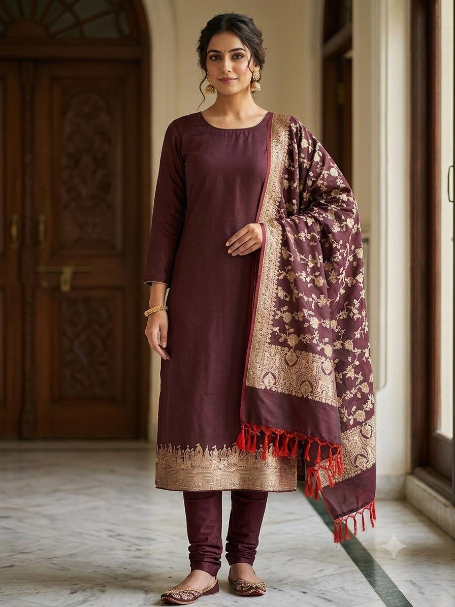 Silk Kurta Set with Banarasi Woven Dupatta