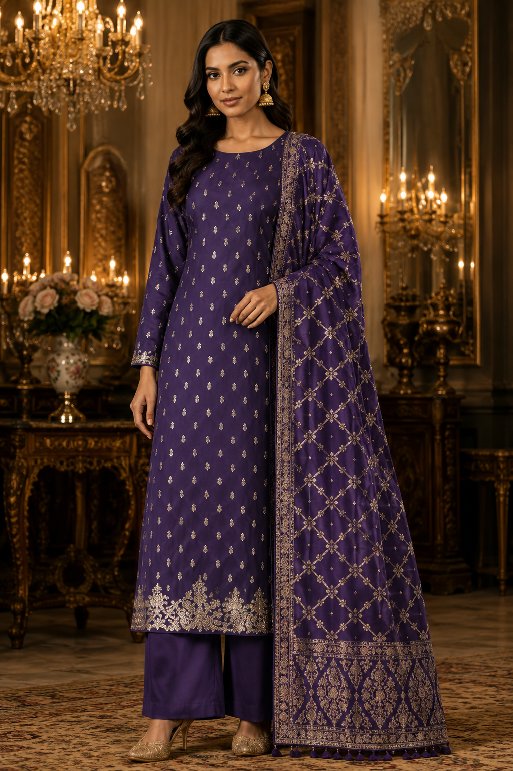 Banarasi Silk Unstitched Kurta Suit with Zari Dupatta
