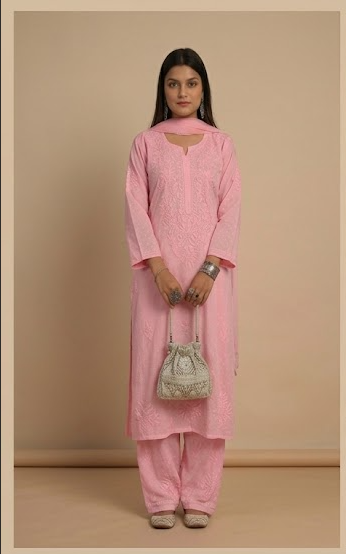 Lucknow Chikankari Hand Embroidered Mul Dobby Cotton Co-Ord Set