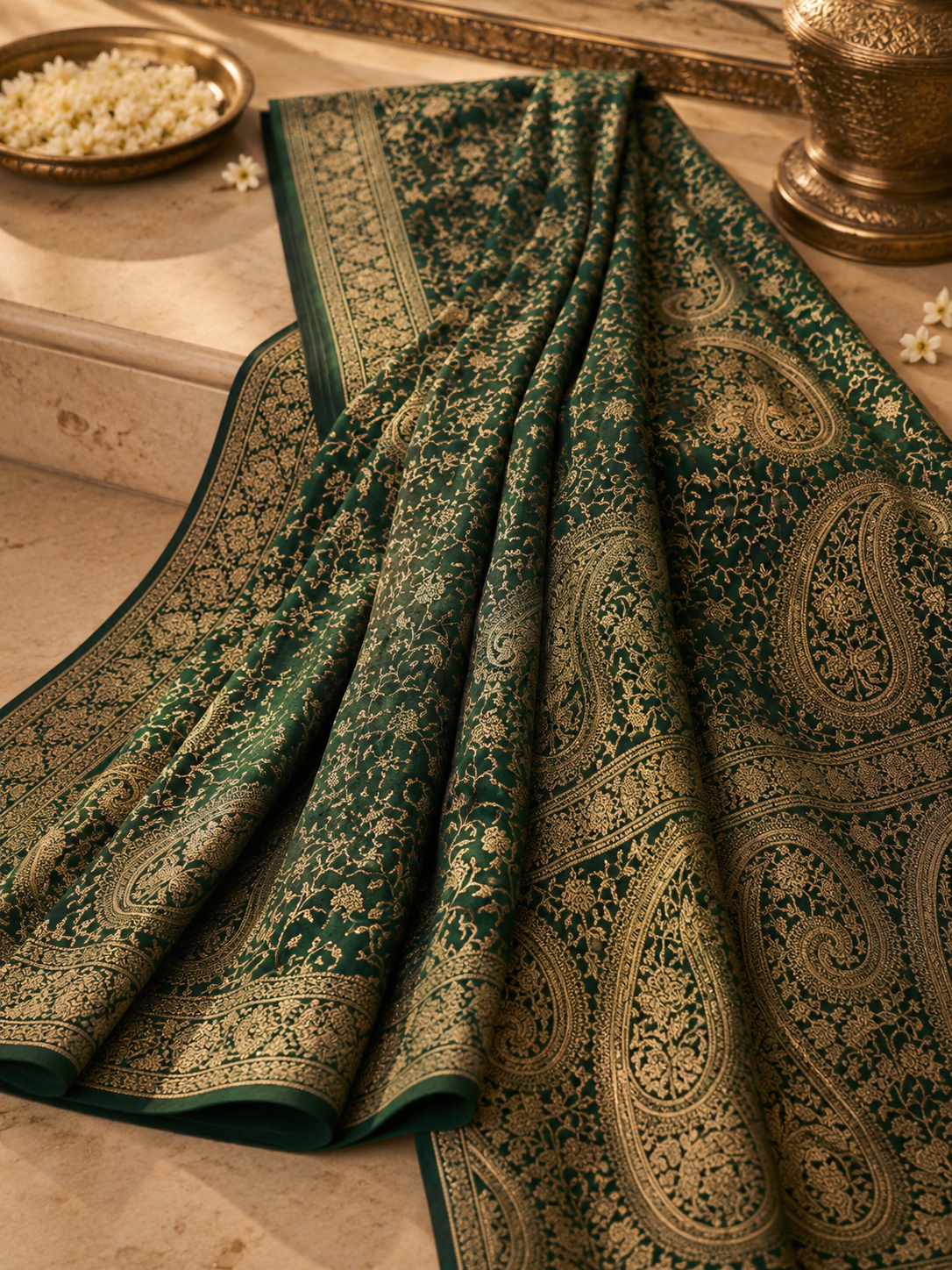 Katan Silk Saree with Heavy Gold Zari Brocade Work