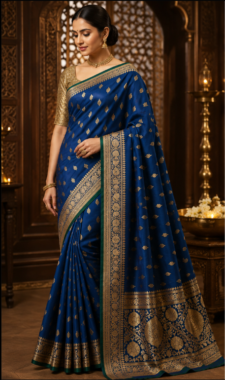 Banarasi Katan Silk Saree with Antique Gold Zari Buta