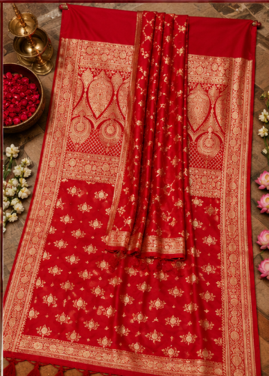 Pure Katan Banarasi Silk Saree with Matching Dupatta & Blouse