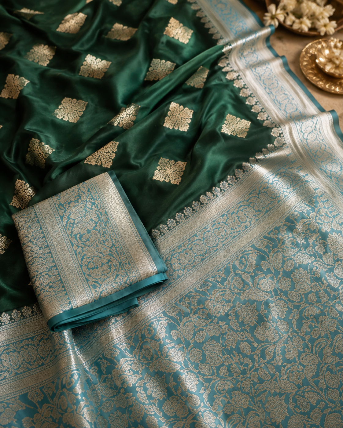 Katan Silk Saree with Rich Woven Pallu & Elegant Zari Butti Design