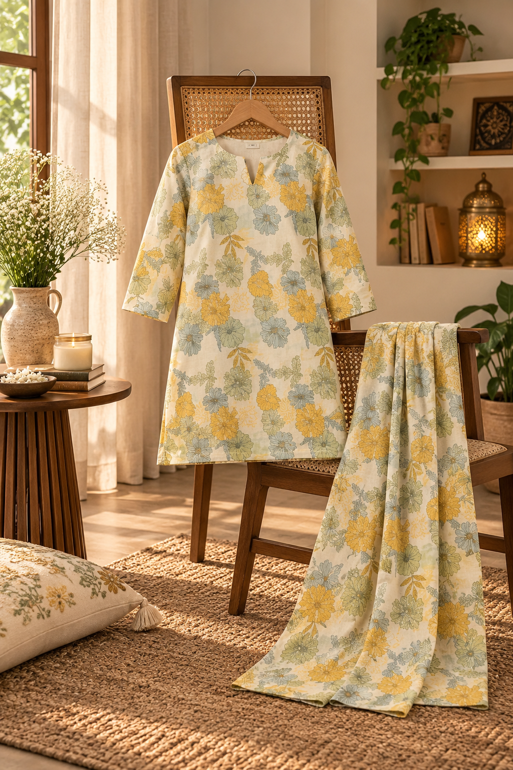 Off-White Floral Printed Cotton Co-Ord Set
