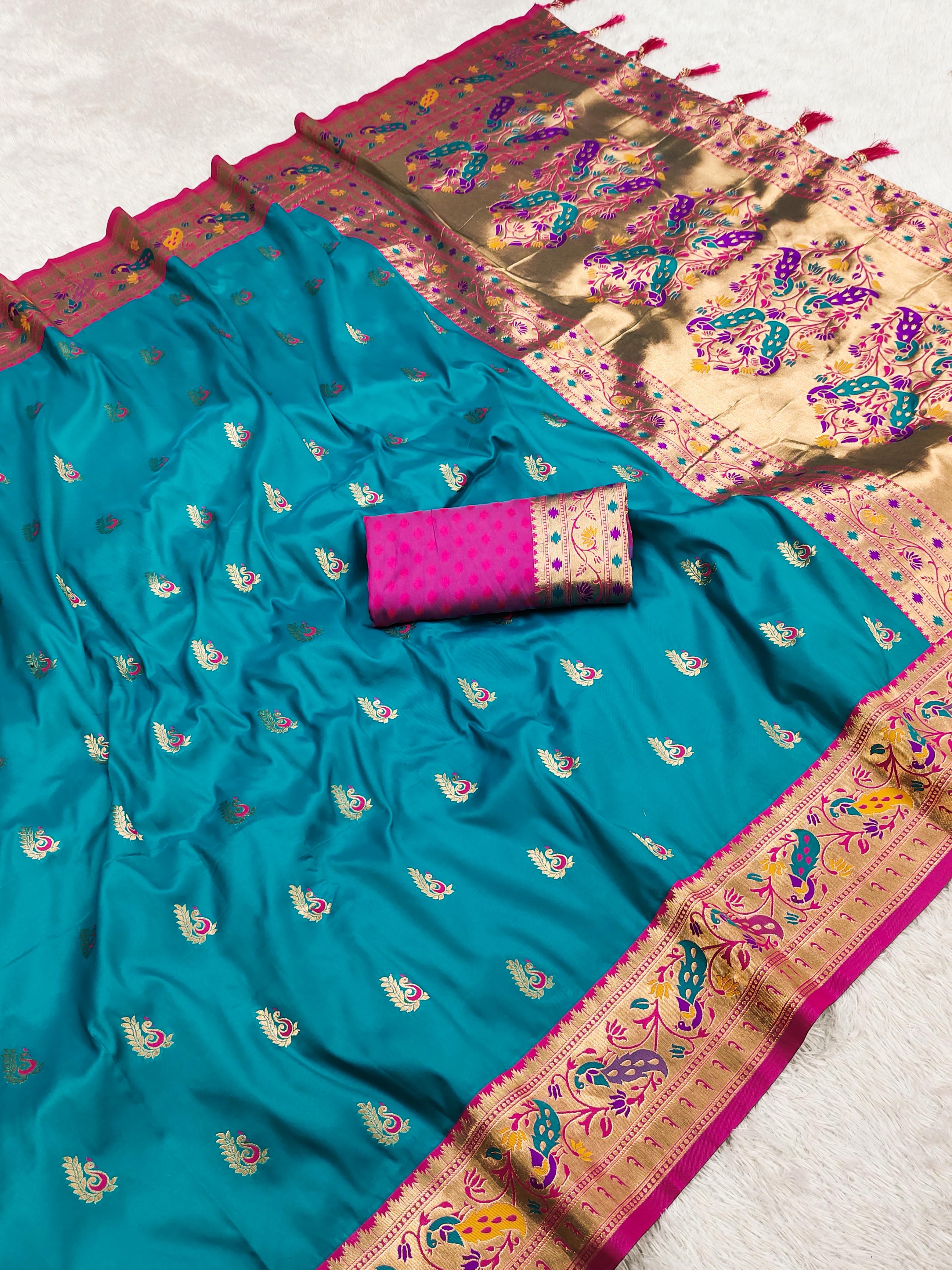 Soft Paithani Silk Saree with Meenakari Zari Weaving