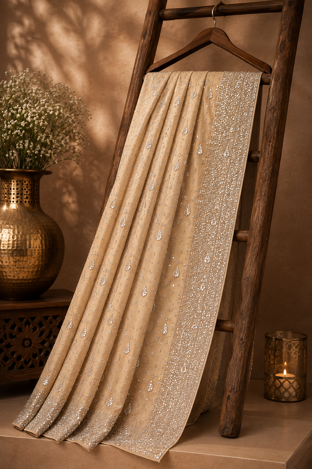 Designer Crush Tissue Saree with Heavy Zari and Sequin Embellishments