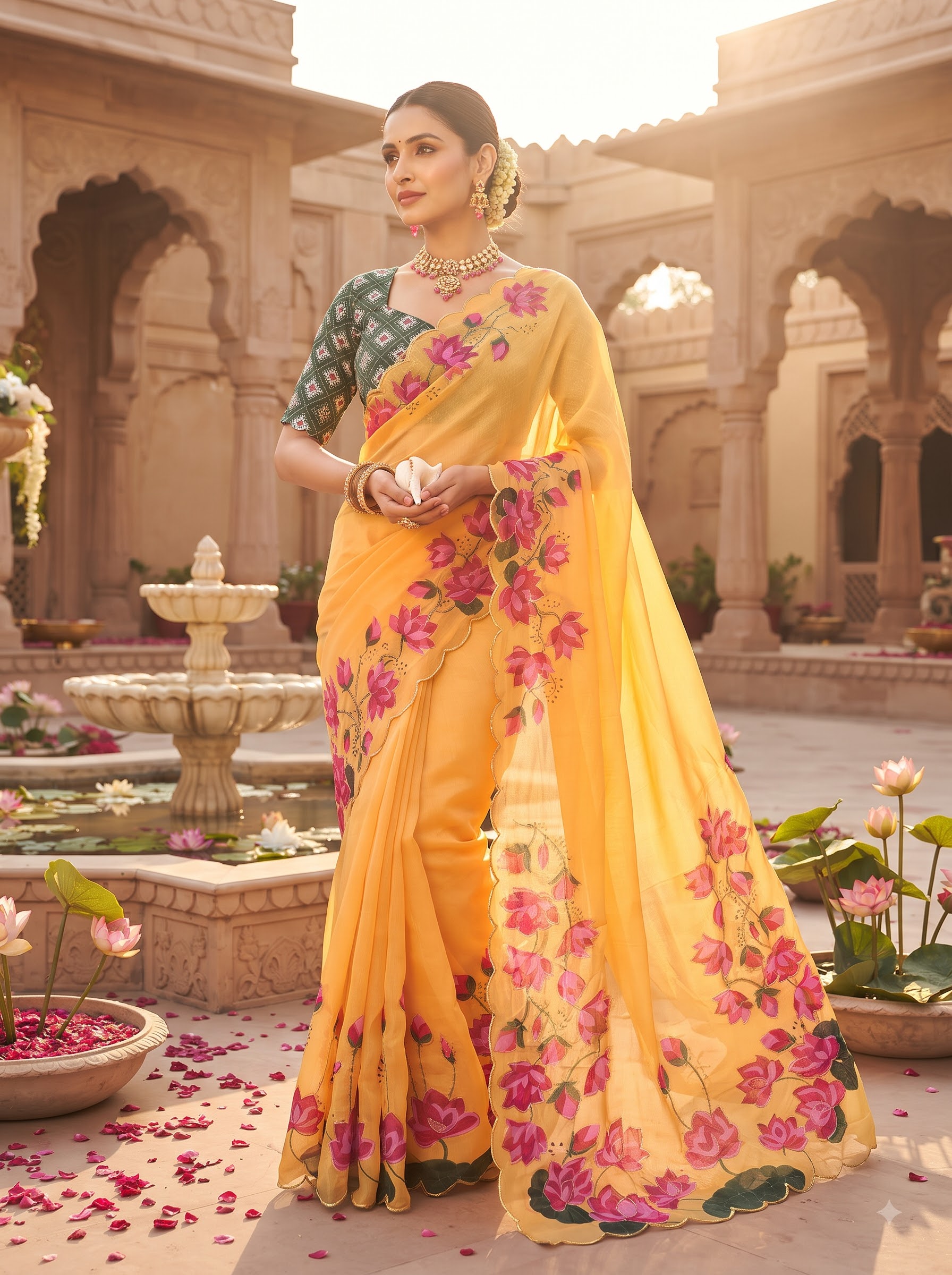 Sunshine Yellow Soft Tabby Silk Kamal Print Saree
