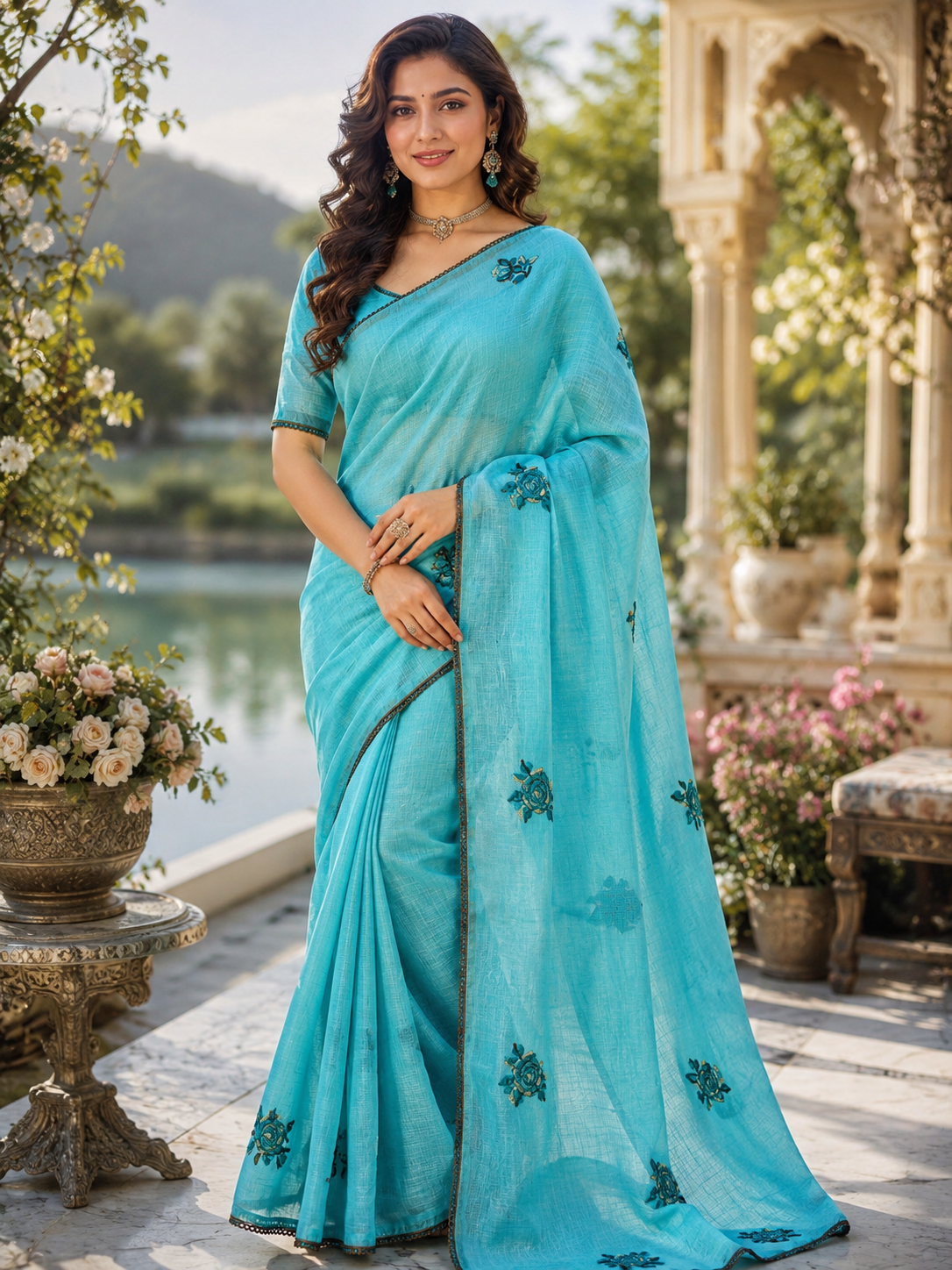 Premium Pure Kota Saree with Multi-Thread Embroidery