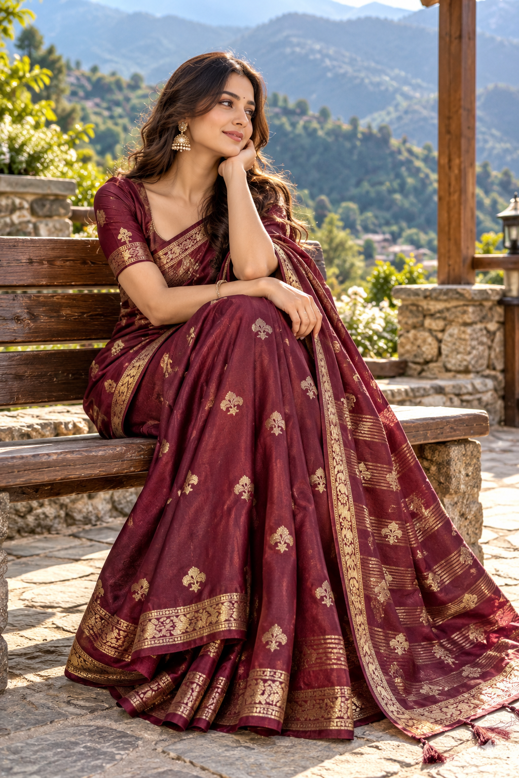 Maroon Semi Viscose Tesla Floral Weaving Saree with Golden Butti