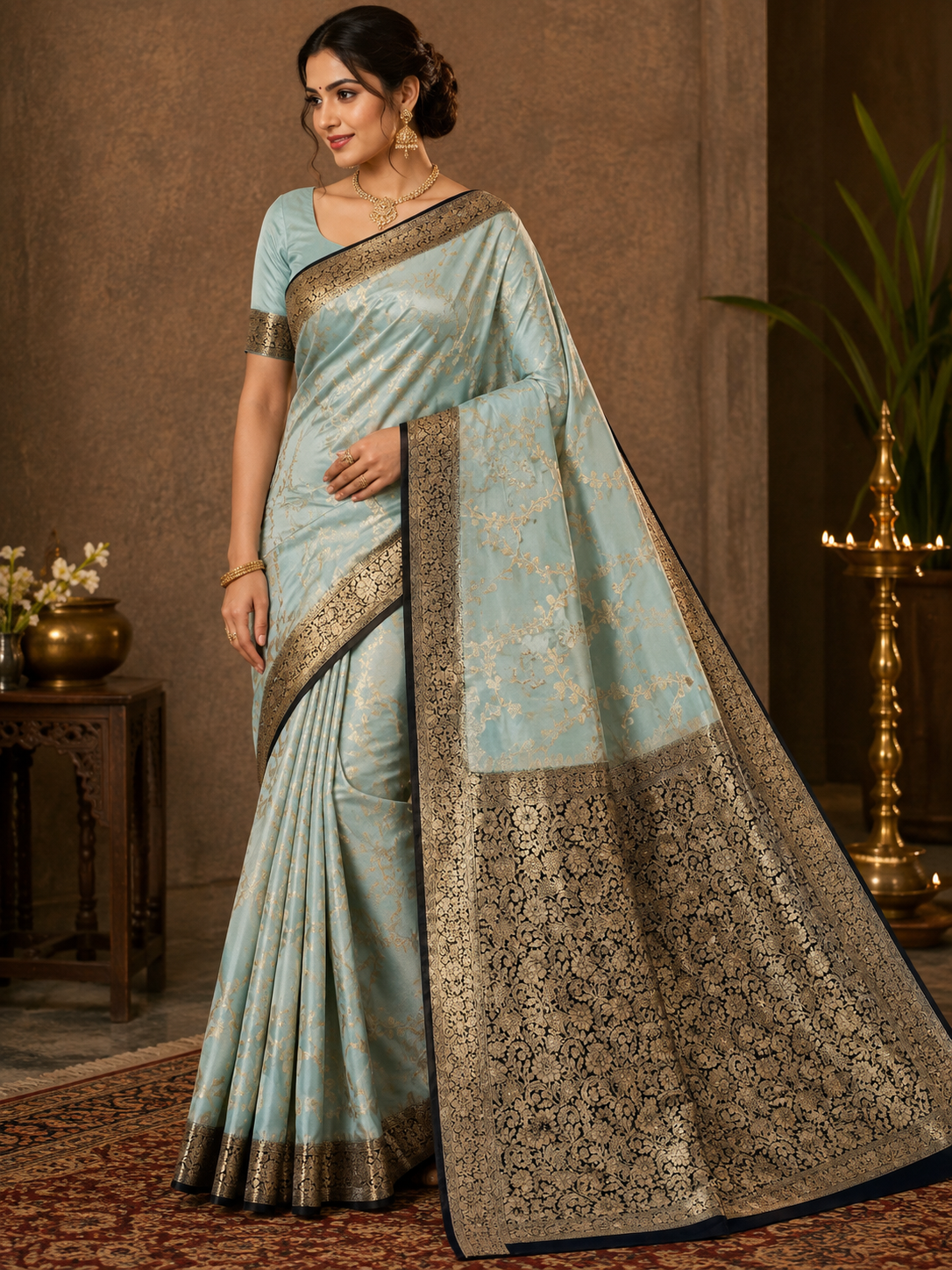 Katan Silk Saree with Rich Floral Zari Pallu