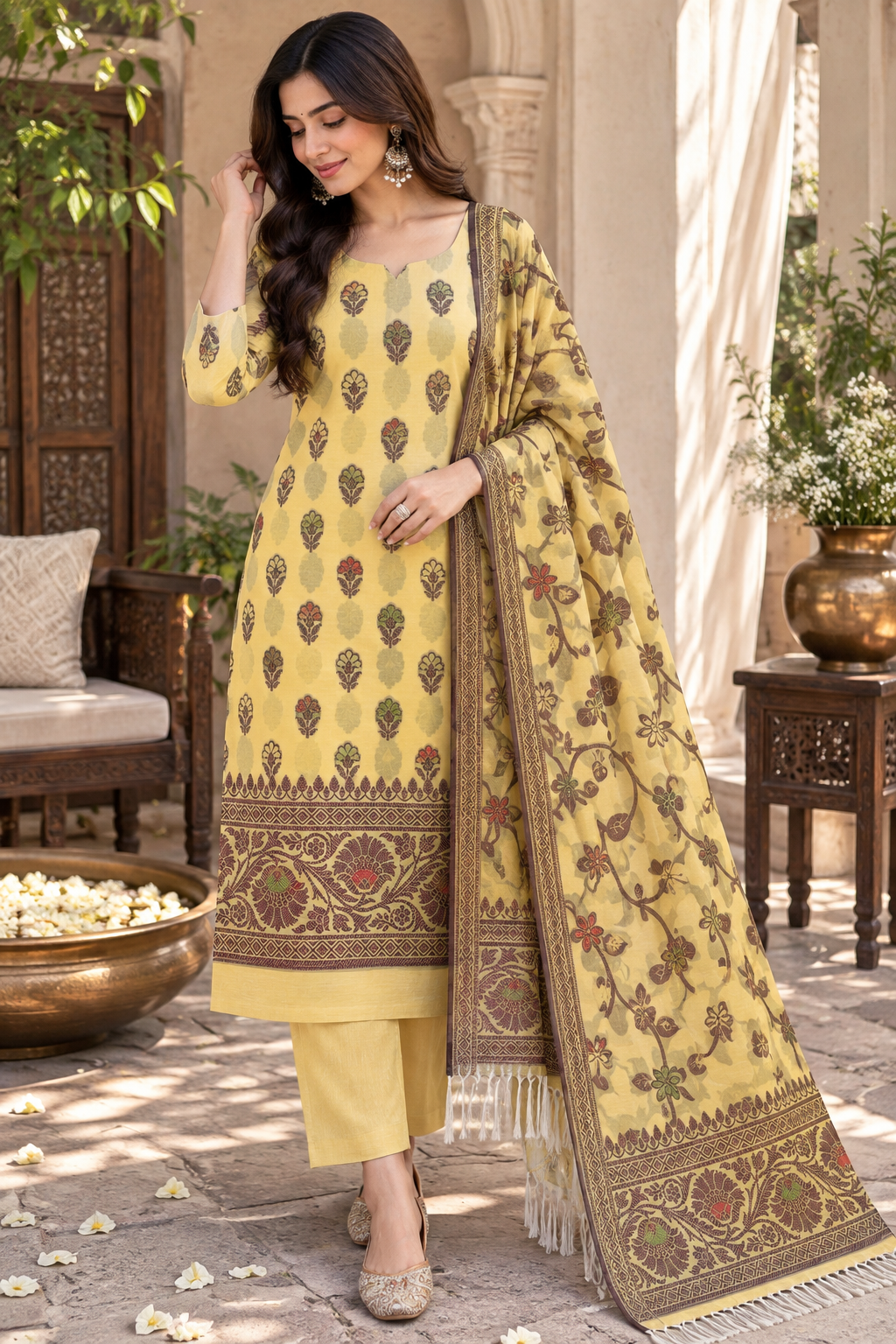 Traditional Banarasi Woven Unstitched Cotton Silk 3-Piece Suit Set with Matching Dupatta