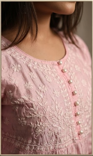 Lucknow Chikankari Hand Embroidered Chanderi Long Gown RCPHL03