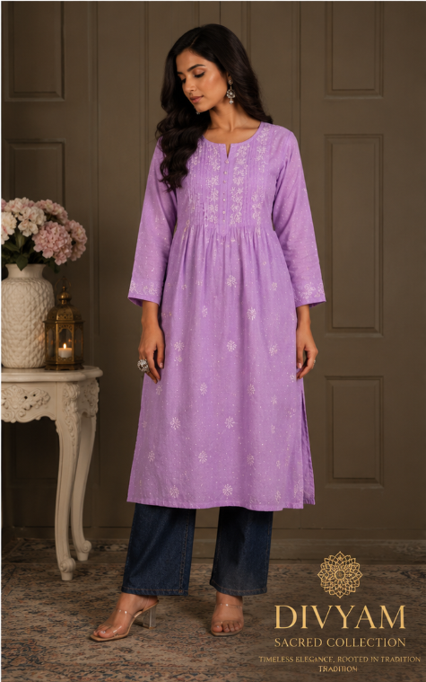 Lucknow Chikankari Hand Embroidered Dobby Cotton Short Kurti RCPHL06