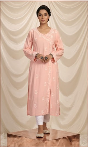 Lucknow Chikankari Hand Embroidered Rayon Angarkha Kurti RCPHL17