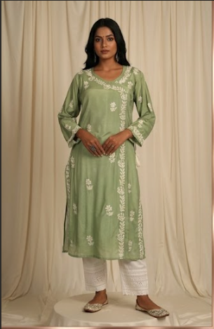 Lucknow Chikankari Hand Embroidered Modal Kurti