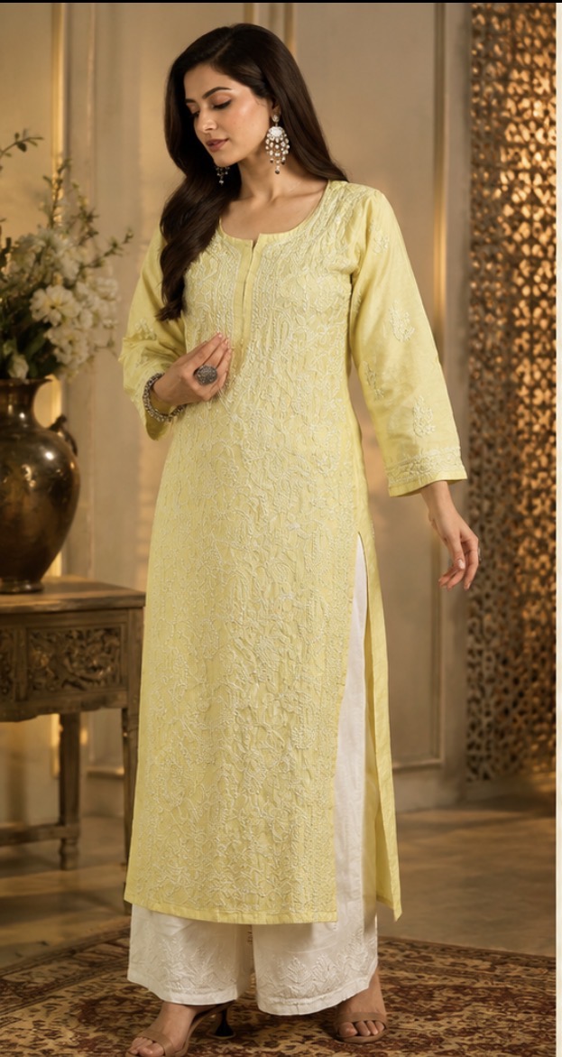 Premium Lucknowi Chikankari Straight Kurti for Women