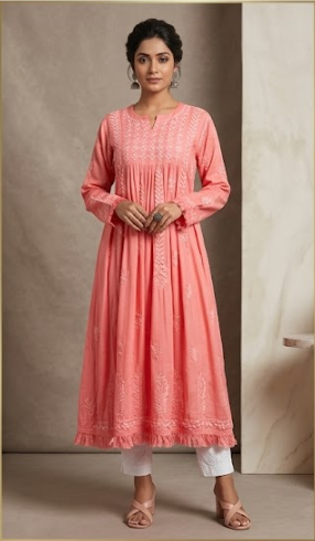 Kurti Hand-Embroidered Flared Anarkali
