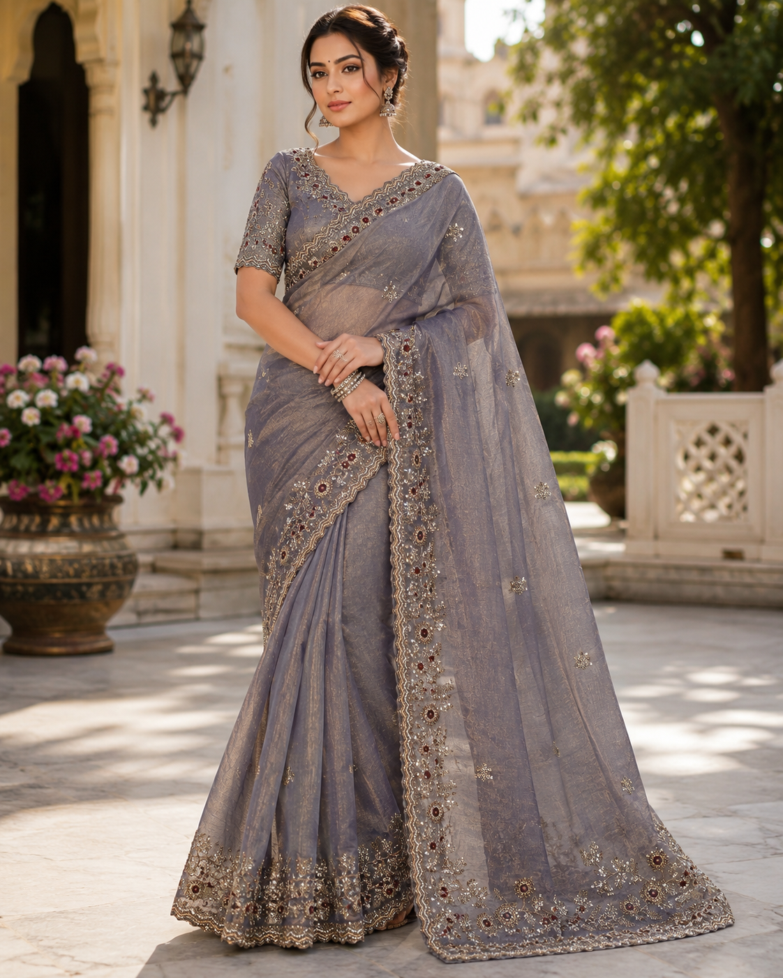 Heavy Fandy Chiffon Silk Saree with C-Pallu Zari