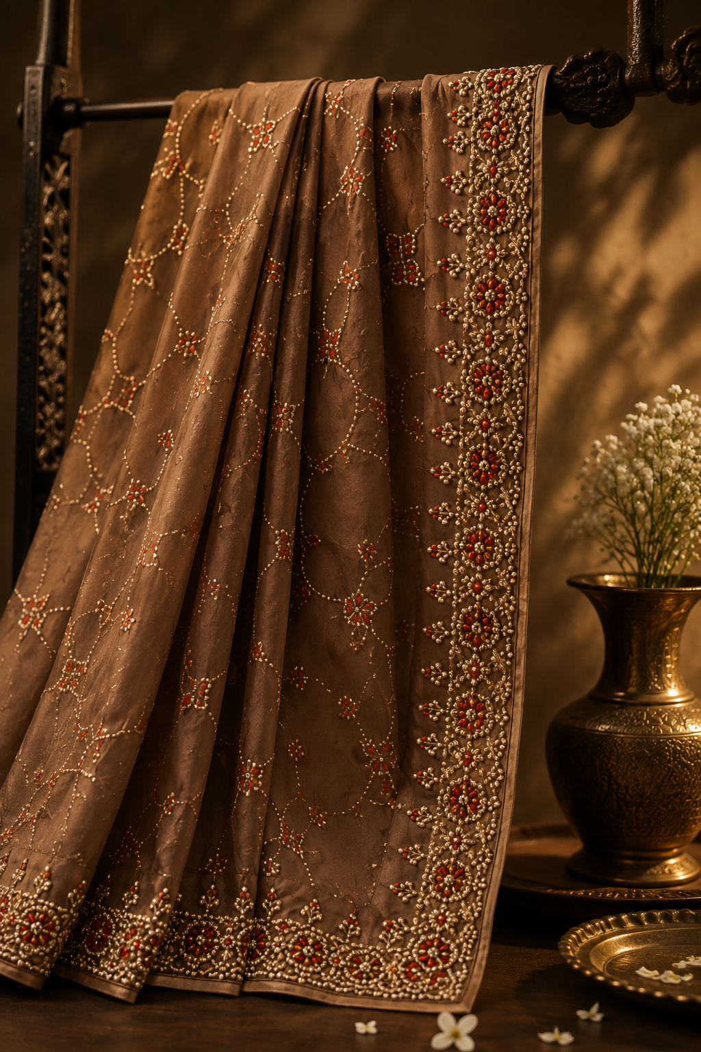 Fendi Satin Saree with Intricate Threadwork