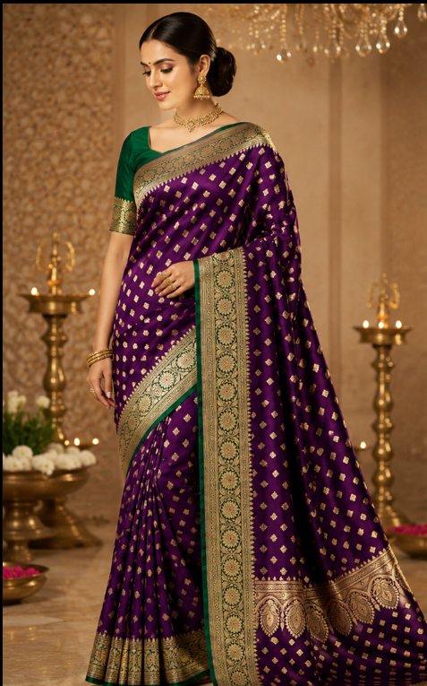 Banarasi Katan Silk Saree with Antique Gold Buta