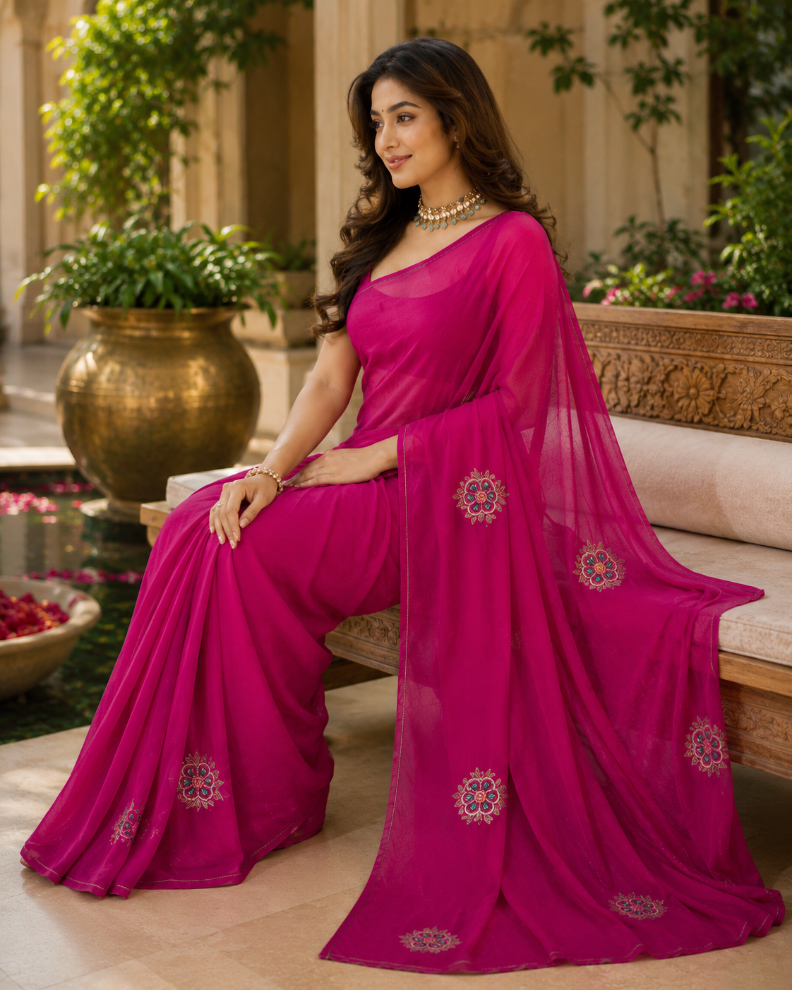 Soft Georgette Saree with Val Moti & Thread Handwork – Designer Party Wear Saree