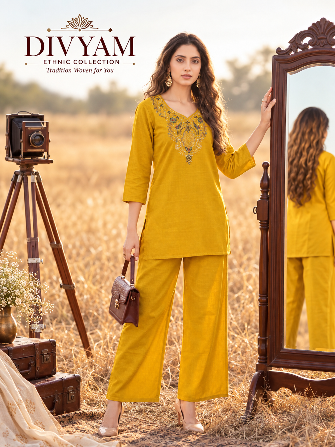 Mustard Yellow Embroidered Cotton Co-Ord Set