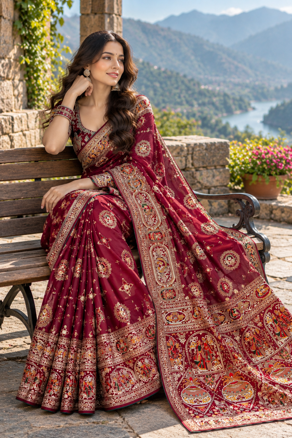 Maroon Dola Silk Saree with Mirror Zari Butti