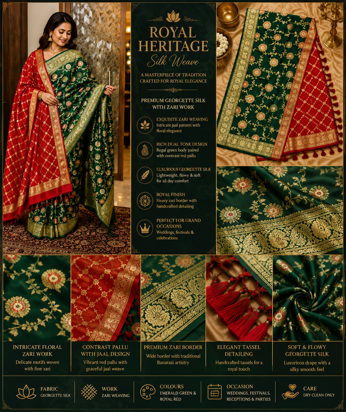 Pure Katan Banarasi Silk Saree with Matching Dupatta & Blouse