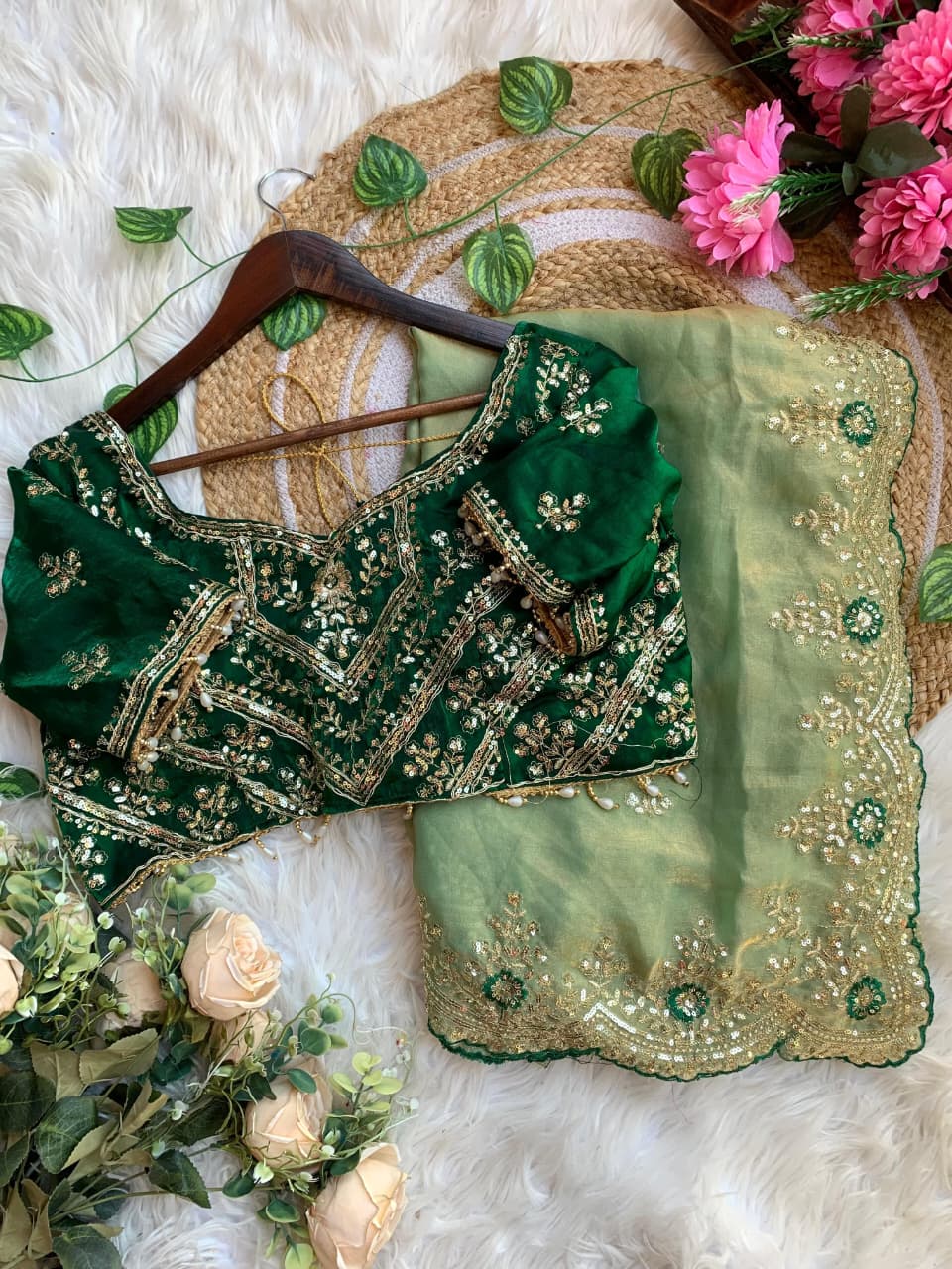 Mahvis Soft Fendy Satin Embroidered Saree