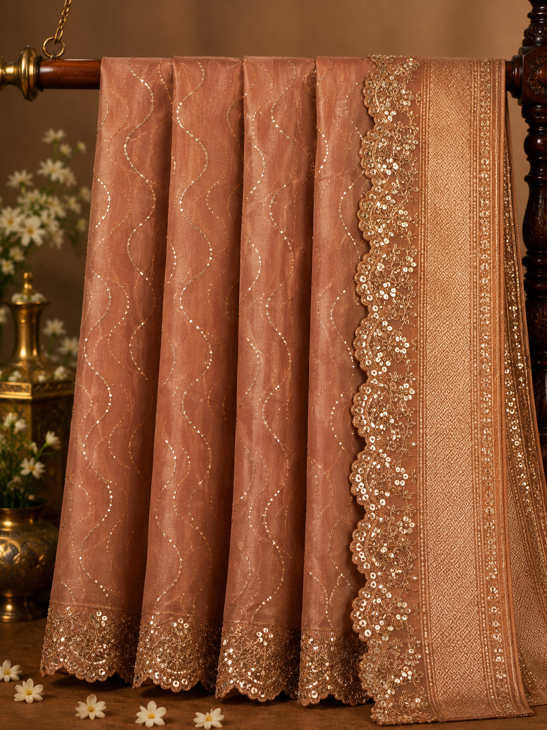 Tissue Silk Saree with Scalloped Sequin Zari Border
