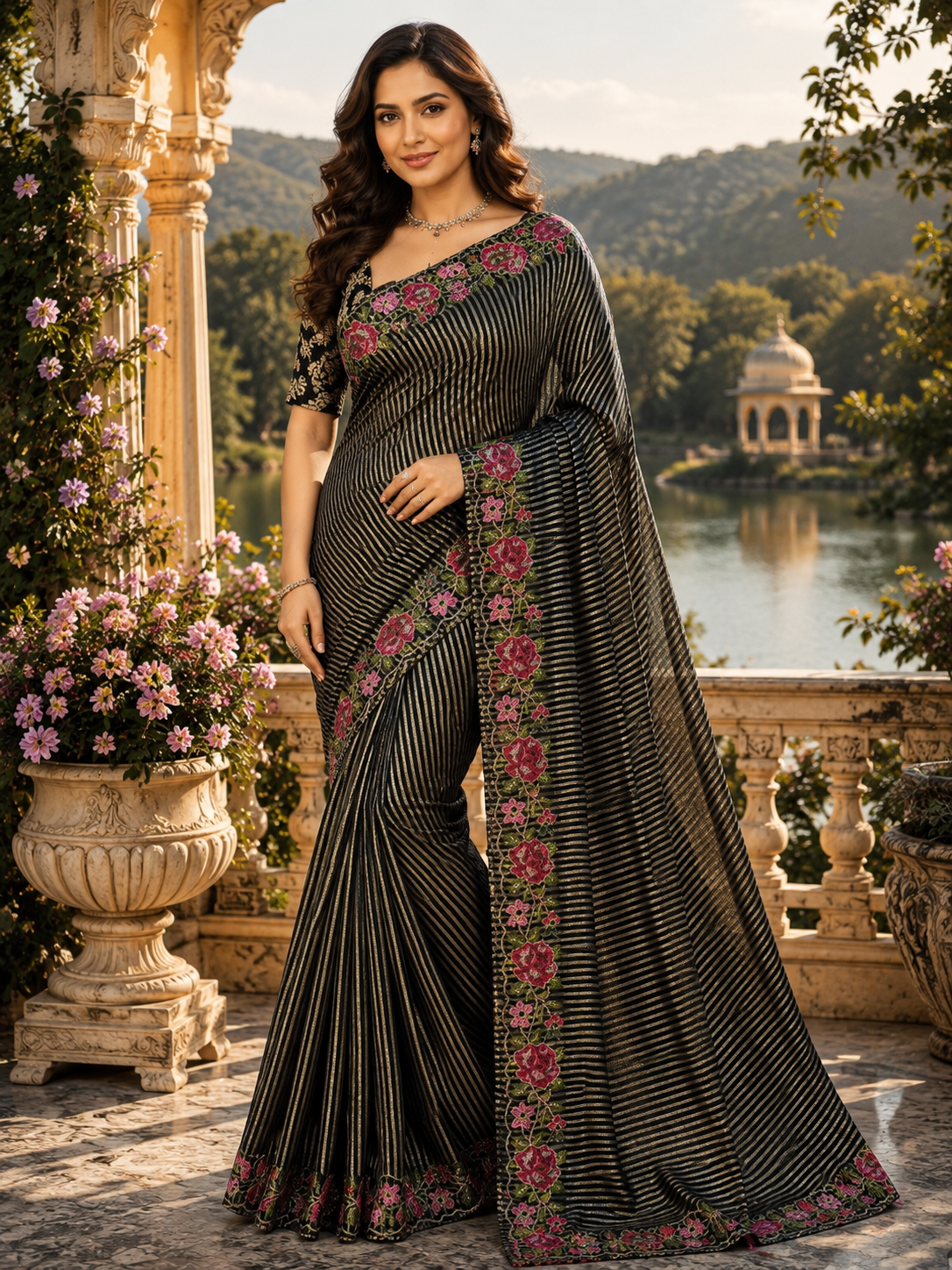 Premium Viscose Georgette Zari Stripe Saree