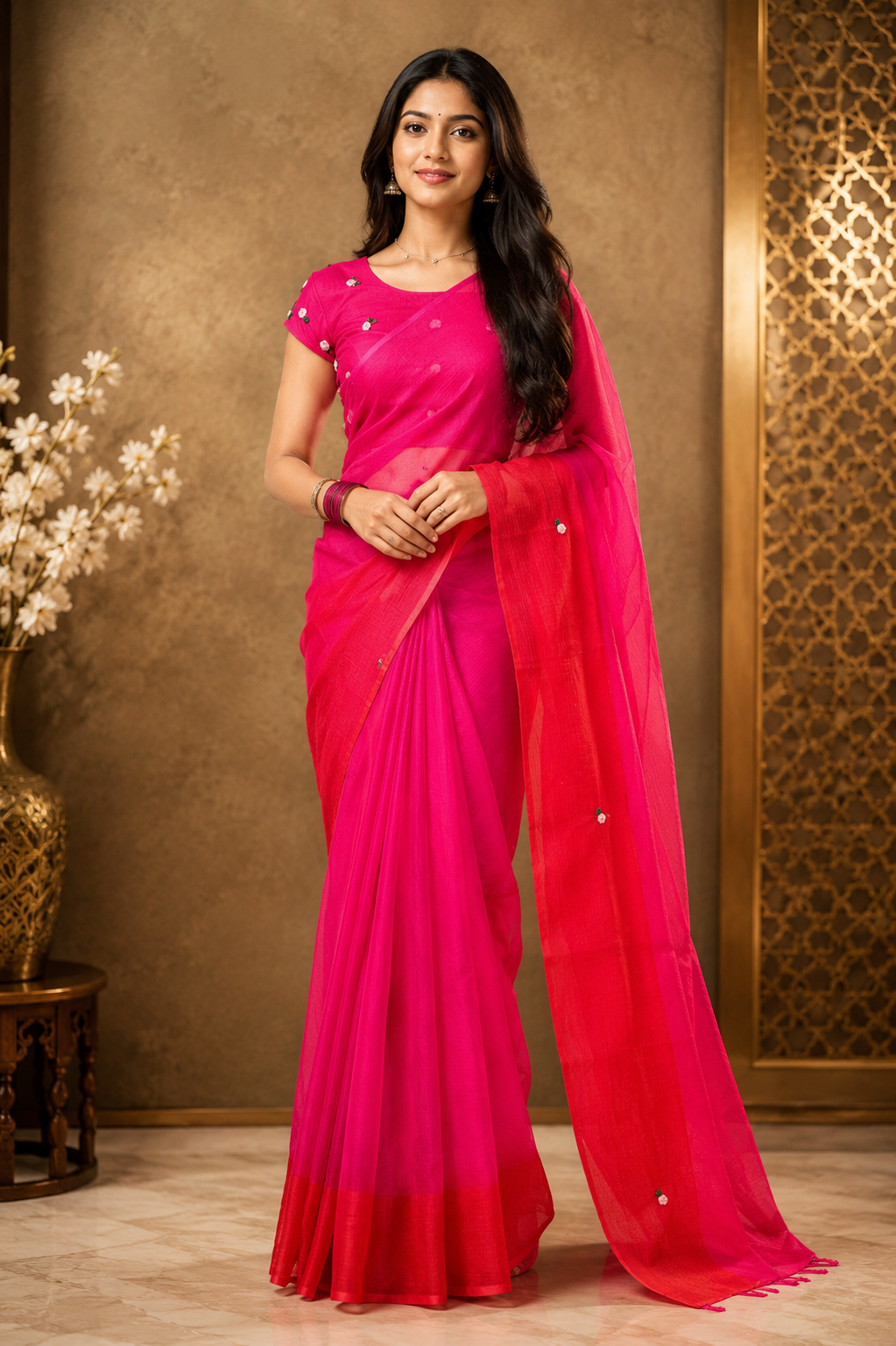 Hand Dyed Soft Cotton Checks Saree