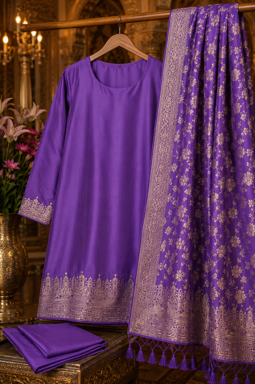 Unstitched Salwar Suit Set with Plain kurta
