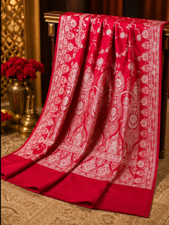 Banarasi Katan Silk Saree with Rich Silver Zari Weaving