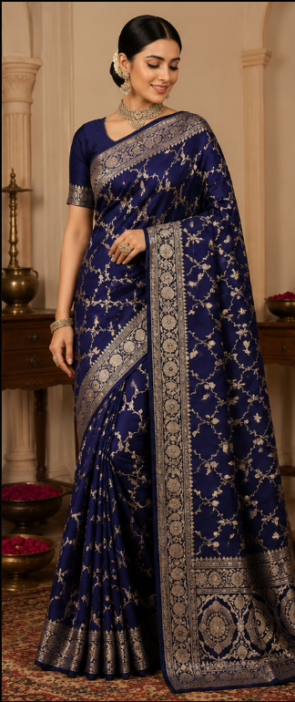 Pure Silk Handloom Banarasi Saree with Antique Zari Jaal Weaving