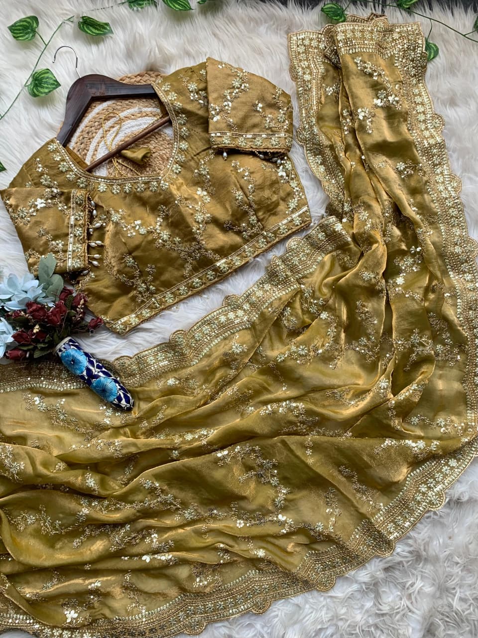 Premium Satin Designer Saree with 3mm Sequins Embroidery