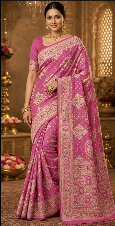 Banarasi Handloom Chiffon Saree with Antique Gold Zari Weaving