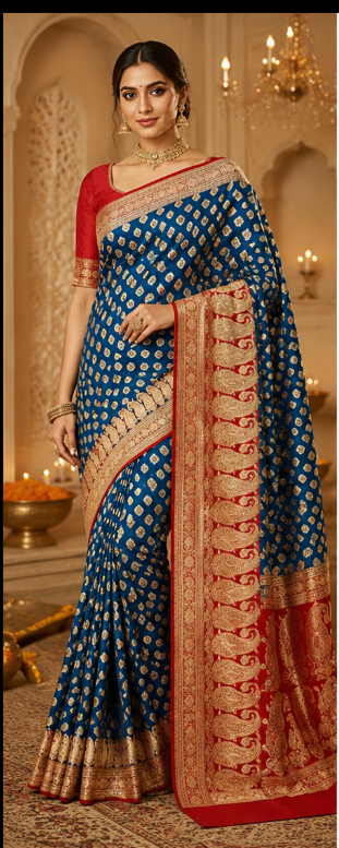 Banarasi Silk Saree with Antique Gold Zari Buta