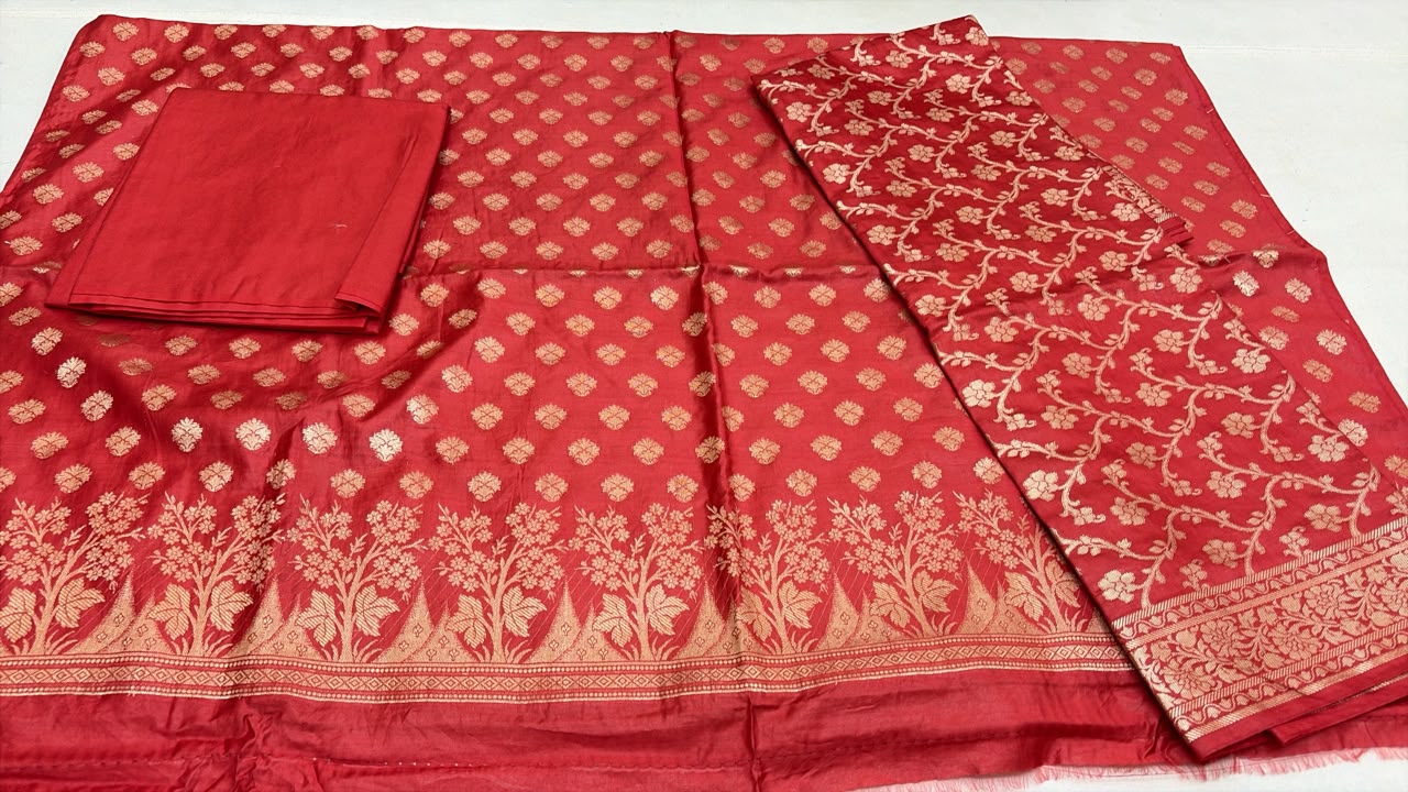 Royal Banarasi Moonga Silk Unstitched 3-Piece Suit Set with Heavy Zari Woven Dupatta