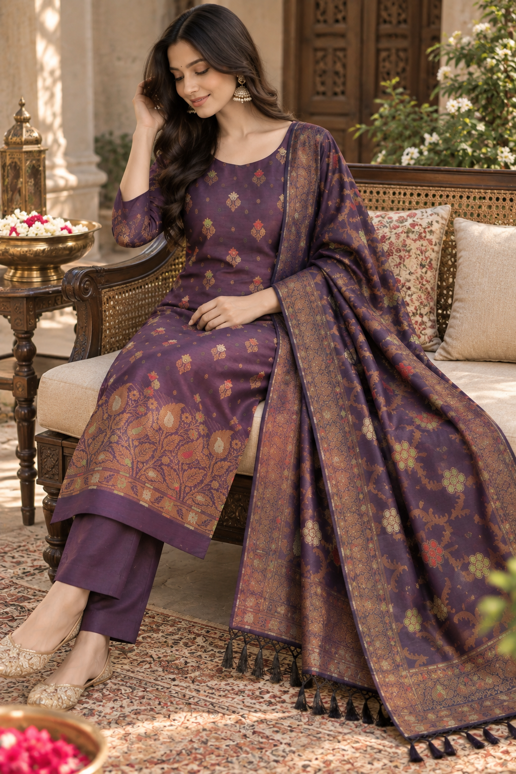 Unstitched Cotton Silk Suit Set with Traditional Banarasi Zari Weaving