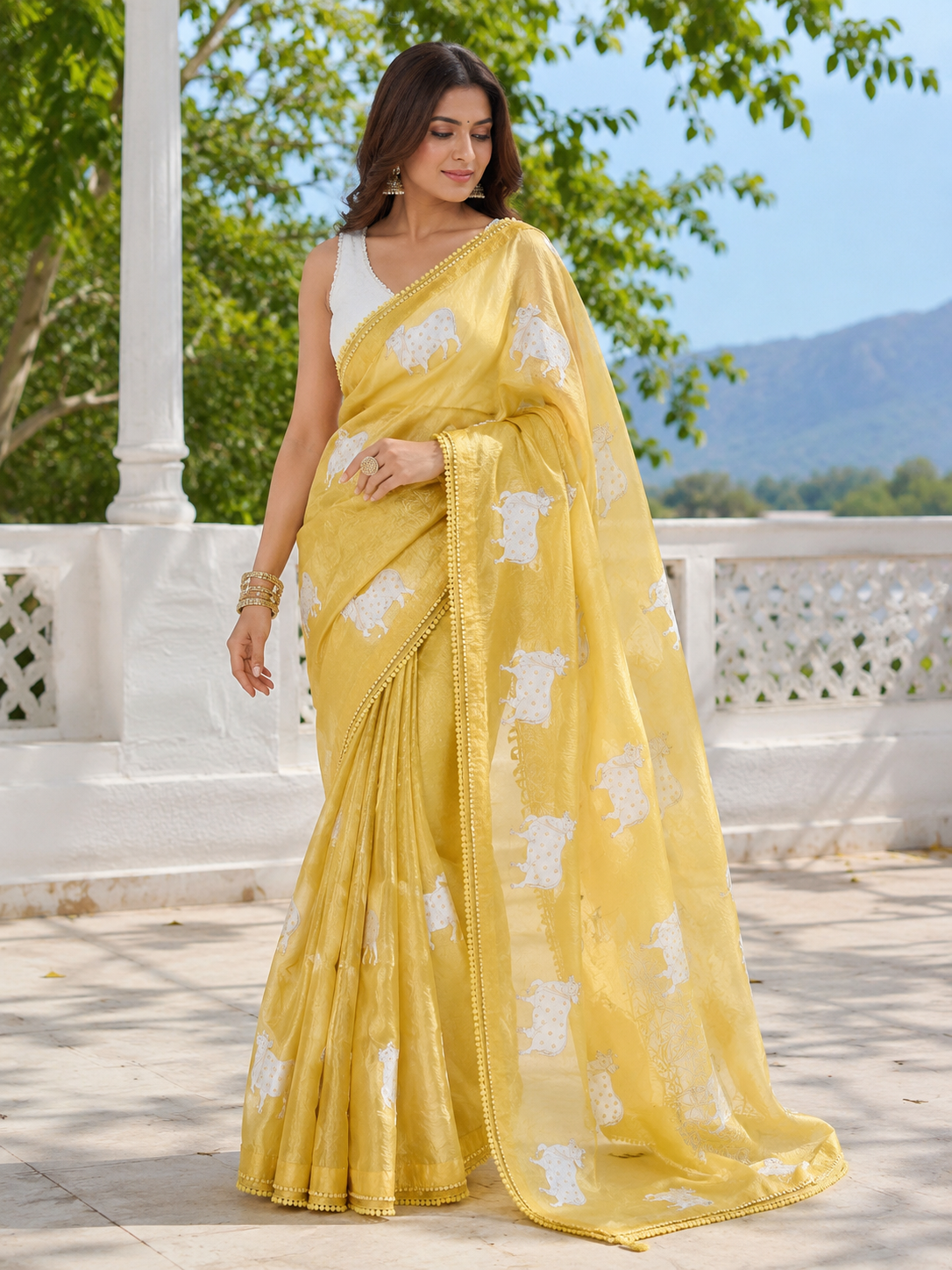 Crush Saree with Cow Thread Work