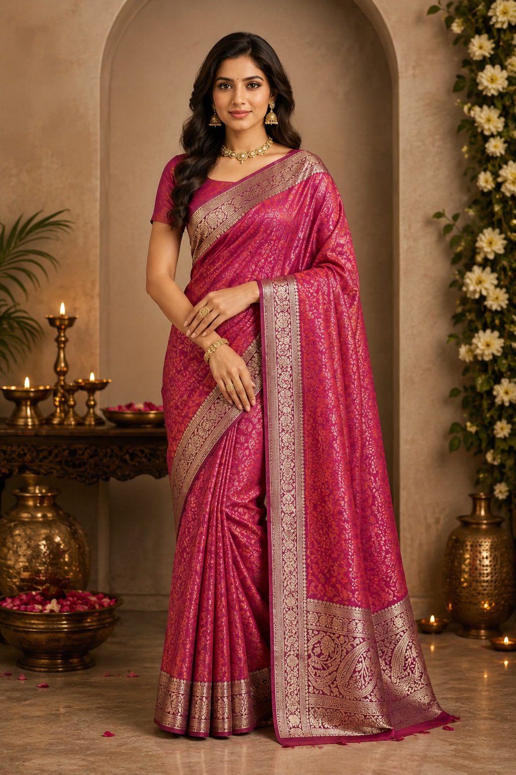 Banarasi Silk Saree with Rich Zari Woven Border